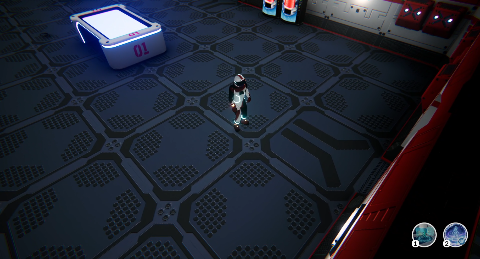 Baia interna com plataforma iluminada em Cozmos