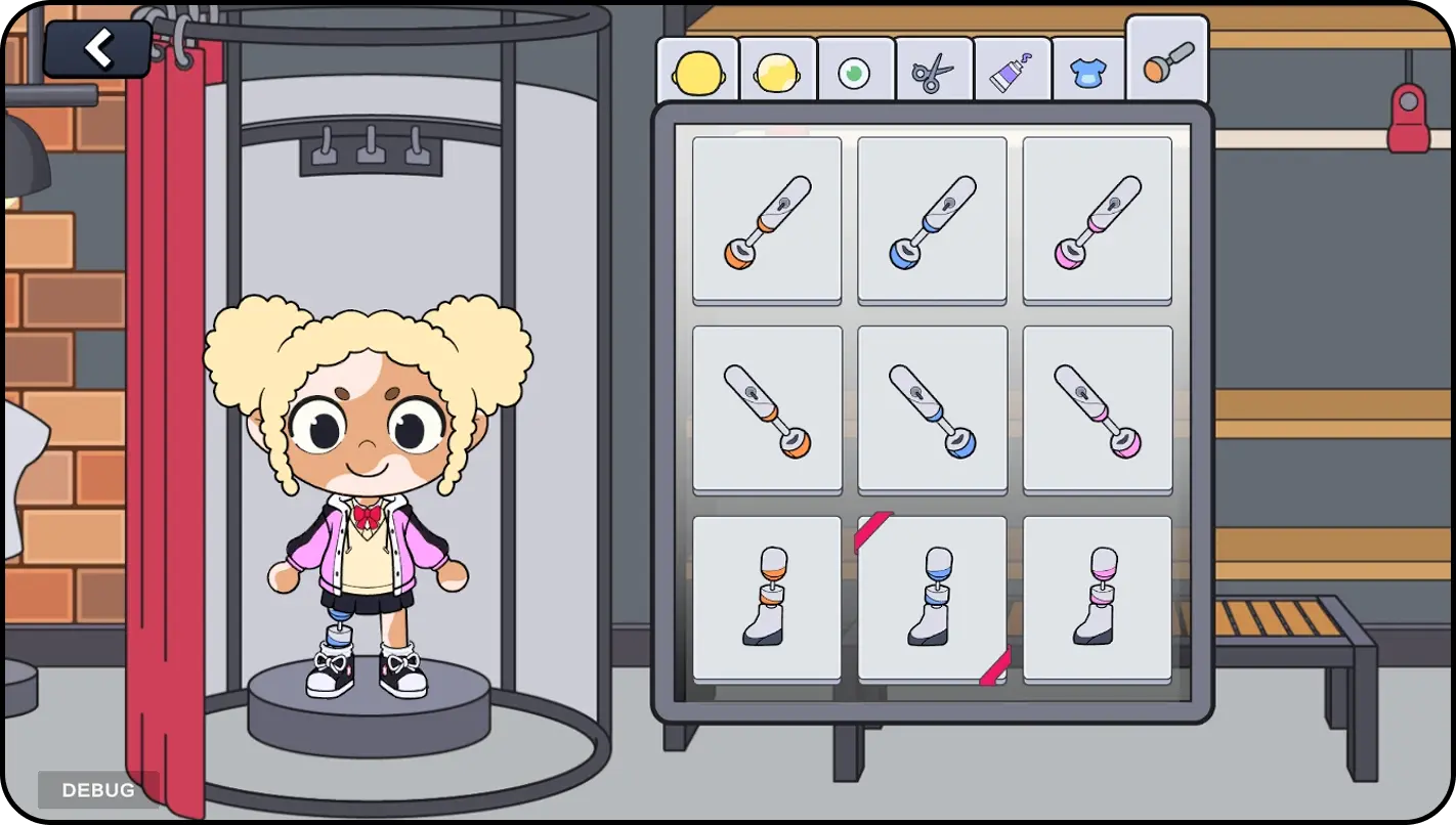 Tela de customização de personagem em Gota Buddies: Numbers